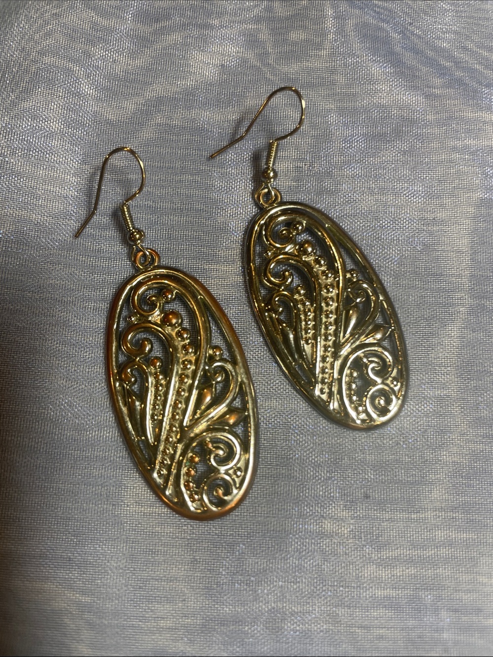 Gold Filigree Oval Drop Earrings - Elegant Women’s Jewelry